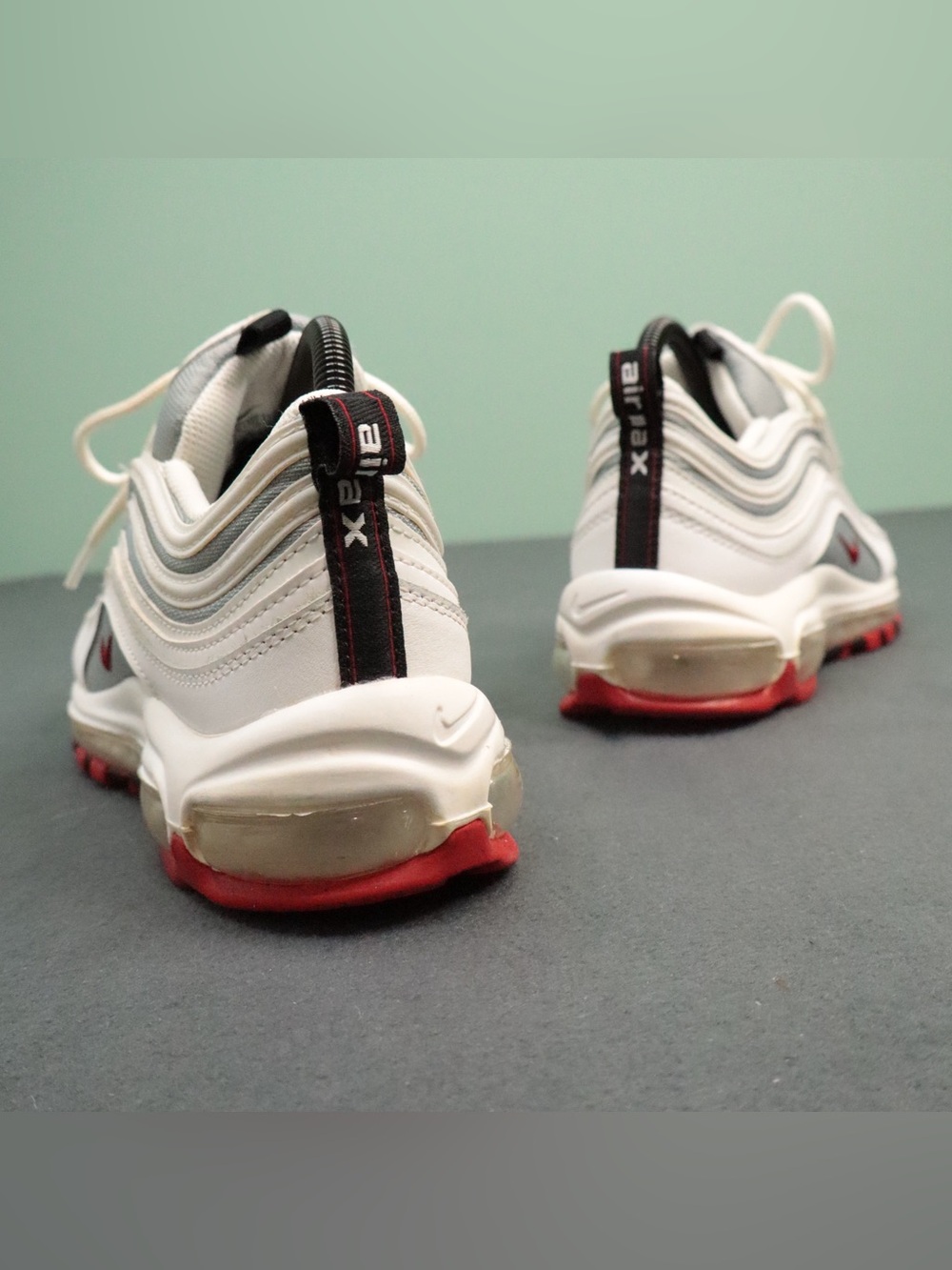 Nike Air Max 97 White Bullet Sneakers 921522-111 Mens 7Y Womens 8.5 EUR 40 Red - Picture 8 of 12
